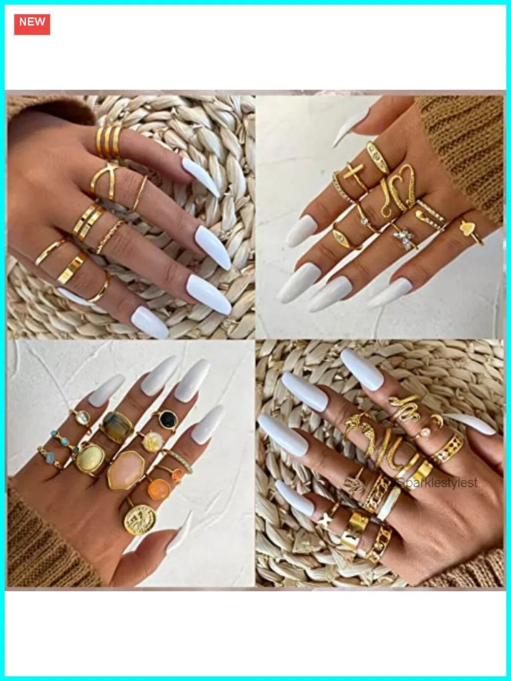 60 Pc Gold Plated Stacking Rings Set Vintage Knuckle Midi Thin Finger